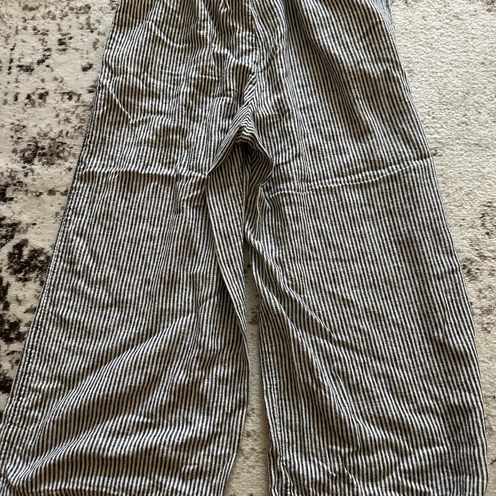 Black and White Striped Linen Pants